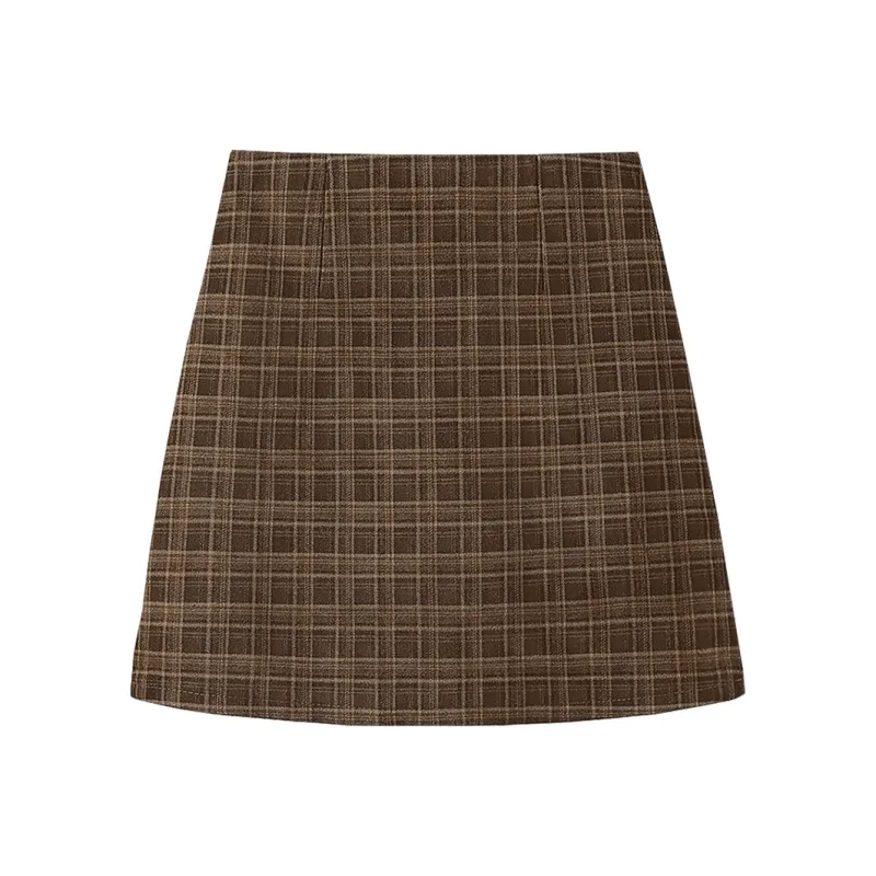 Cypress House Casual Short Skirts Women's Red Coffee Plaid-0
