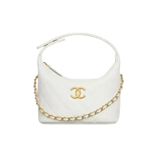 CHANEL Cow Leather Lunch Bag, One Shoulder Handbag Women's White