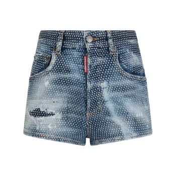 DSQUARED 2 Rhinestone-embellished Denim Mini Shorts
