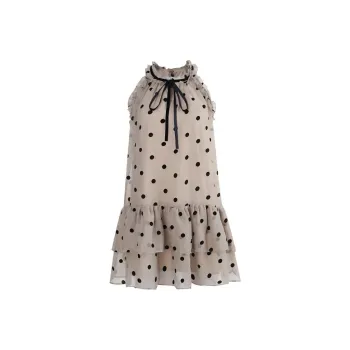 QYPRF Sleeveless Dresses Women's Polka Dot Brown
