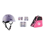 Lavender-Color Helmet+Turtle Protective Gear 6-Piece Set+Roller Skate Bags
