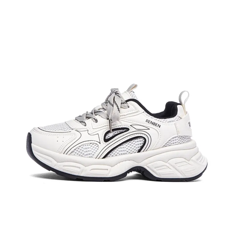RENBEN Abrasion Resistant Breathable Height Increasing Low Top Casual Shoes Women's White Black-0