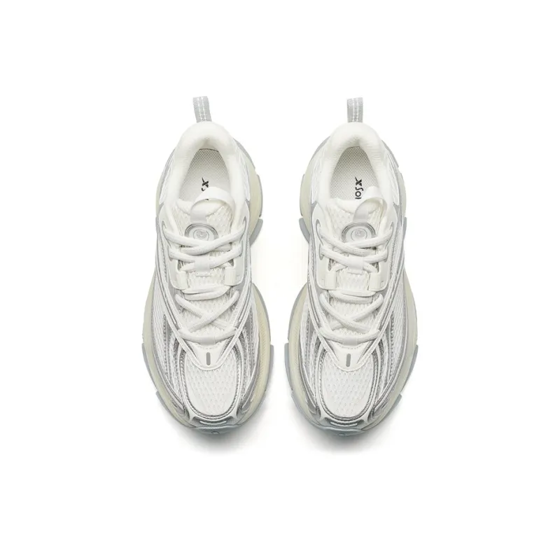 XTEP Basque 2 Tide Cushioning, Abrasion Resistant, Height Increasing Low Top Casual Shoes Women's Silver-3