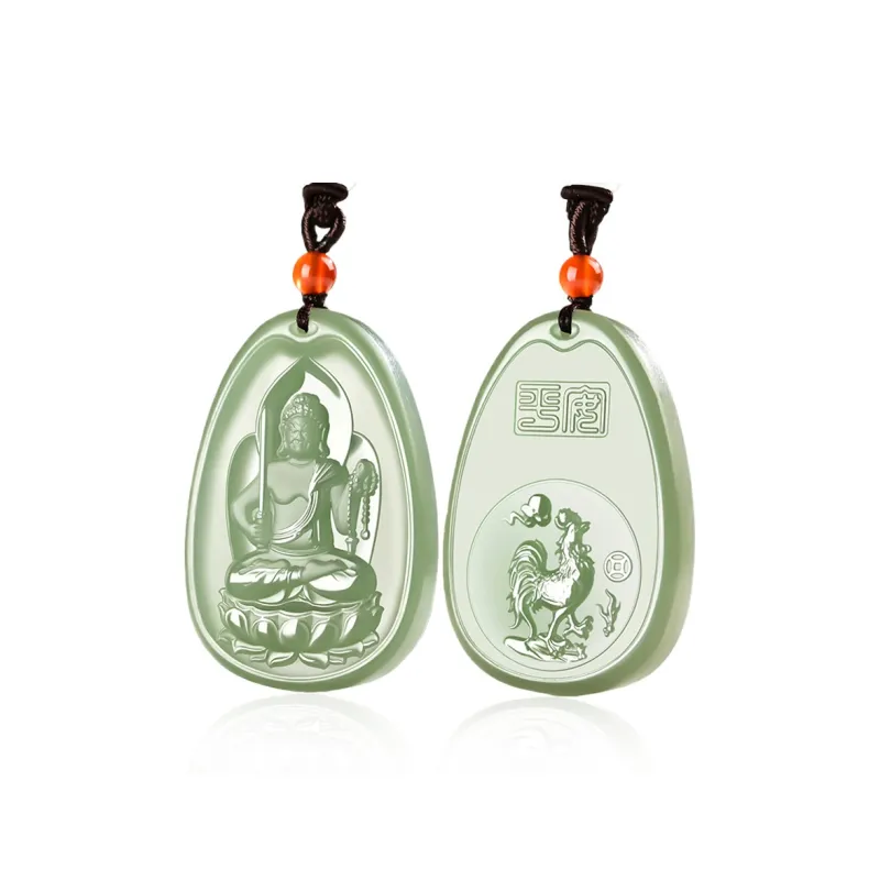 KUNYUYAO Chinese Zodiac Guardian Deity Guardian Buddha Guanyin Pendant Jade Pendant Pale Greenish White Jade Unisex-64