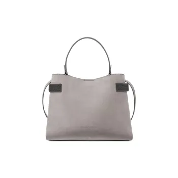Brunello Cucinelli Monili Leather Tote Bag Shopping Bag Shoulder Bag Handbag Women's Gray