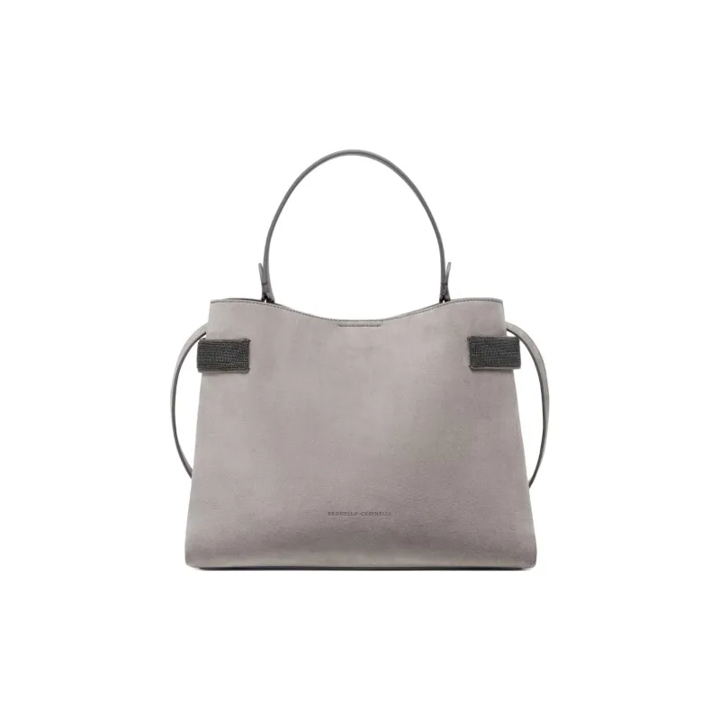 Brunello Cucinelli Monili Leather Tote Bag Shopping Bag Shoulder Bag Handbag Women's Gray-0