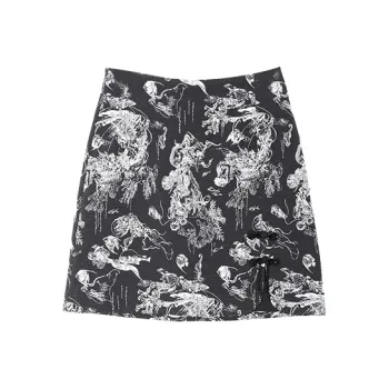 SETIROM Casual Short Skirts Women's Black With White Floral