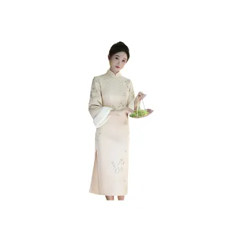 Red Colored Clothes Cheongsam Women's Beige