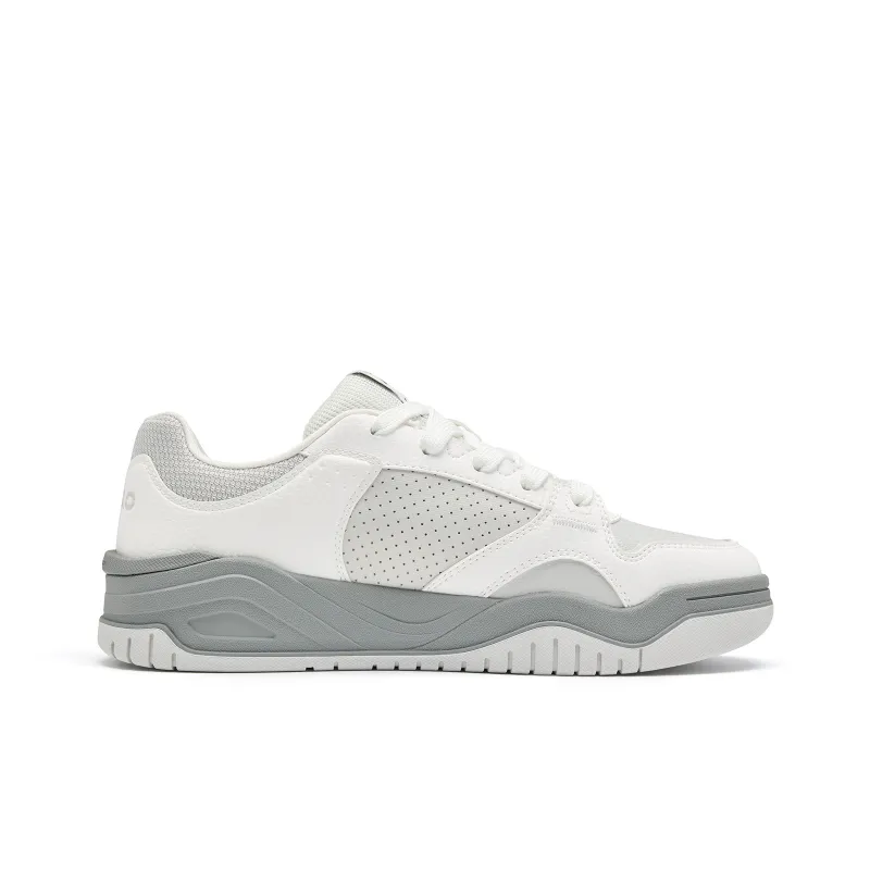QIAODAN Coverage Slip Resistant Balance Low Top Skateboard Shoes Men's Cloud Peak White With Light Gray-1