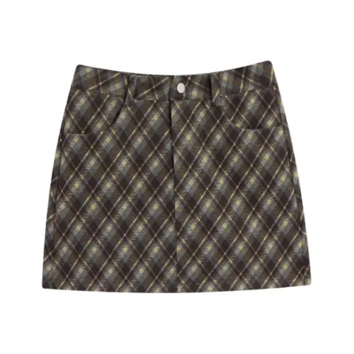 Love To Serve Casual Short Skirts Women's Blue Coffee Plaid
