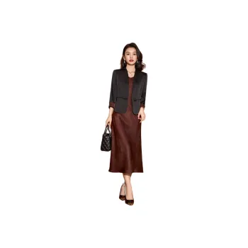 Mylan Two Piece Skirt Sets Women's Black Business Suit+Red Camisole Dress