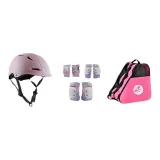 Energetic Pink-Color Helmet+Turtle Protective Gear 6-Piece Set+Roller Skate Bags