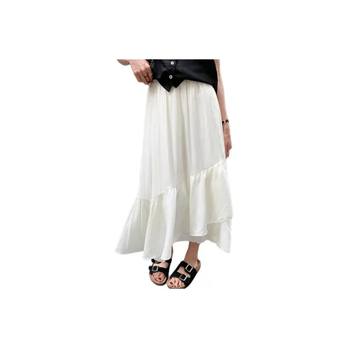QIANGKOUPAOCAI Casual Long Skirts Women's Ecru