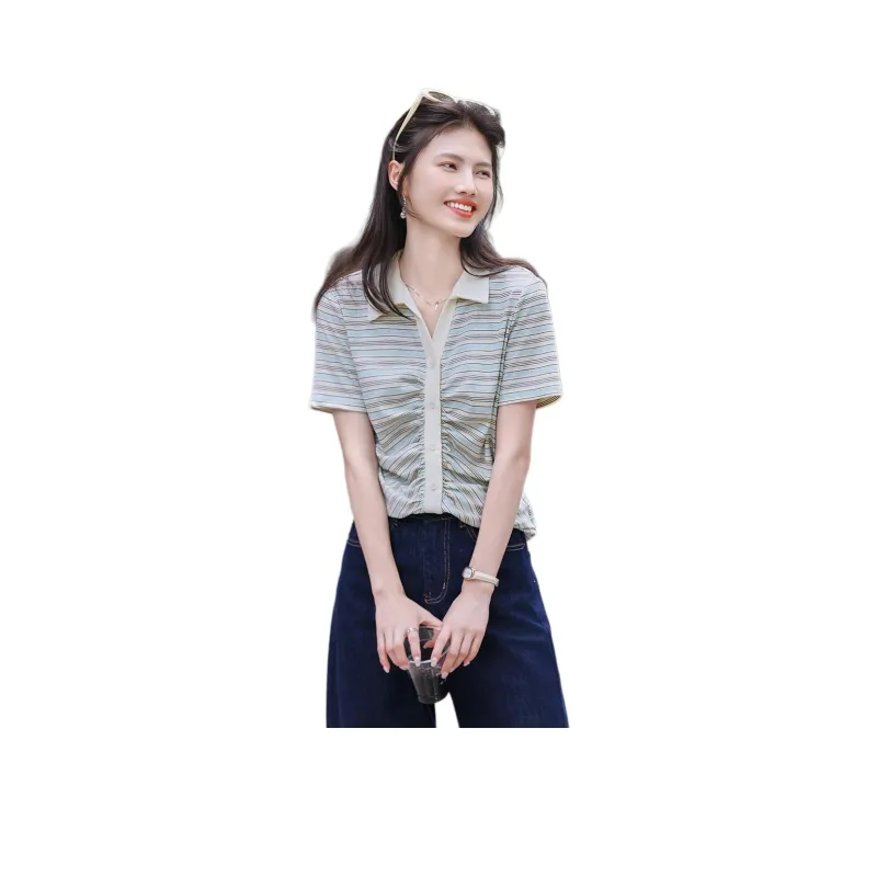 Still quiet T Shirts Women's Green Stripes-0