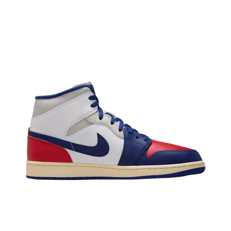 Jordan Air Jordan 1 Anti Slip Wear Resistant Mid Top Vintage Basketball Shoes Unisex Blue White-1