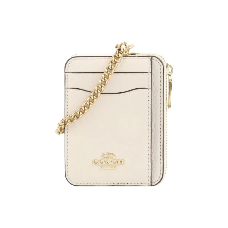 COACH Card Case Leather Coin Purse Card Holder, Wallet Women's Chalk White-1