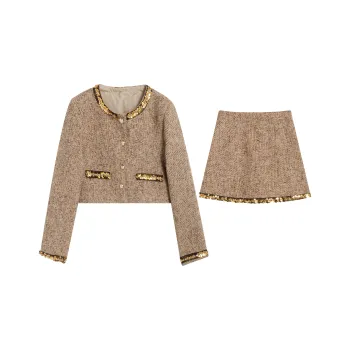 PAZZO Cropped Socialite Elegance Petite Set Women's Yellow Brown