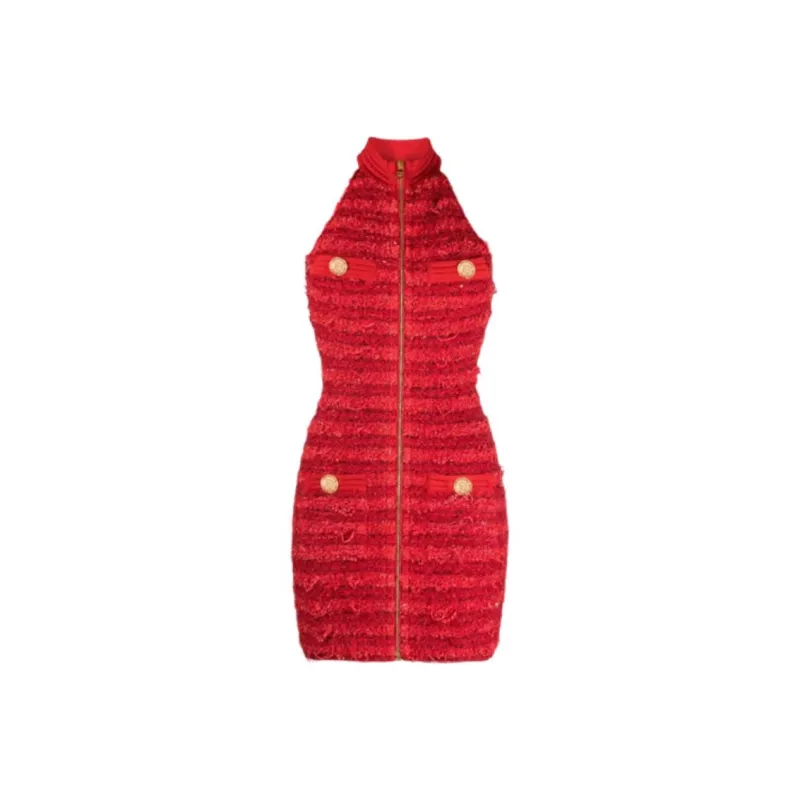 BALMAIN Sleeveless Dresses Women's Red-0