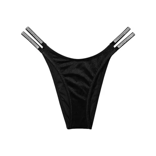 Victoria's Secret Double Shine Strap Brazilian Bikini Bottom/ Black Swimming Shorts Women's Black