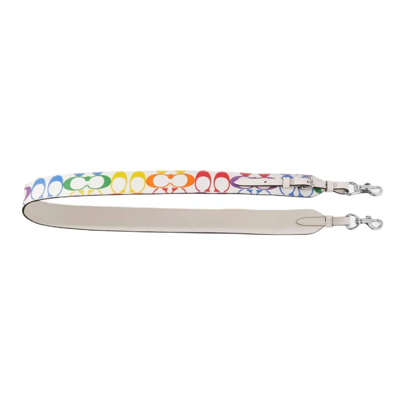 COACH Canvas With Cow Leather Bag Accessory Bag Strap Unisex Rainbow & White-1