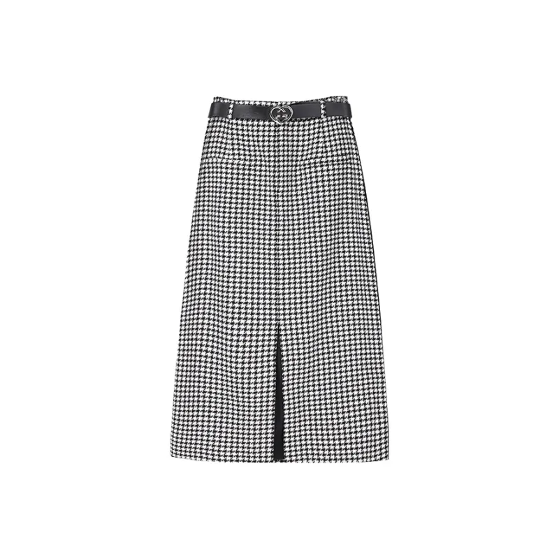 Yu Qianwen Casual Long Skirts Women's Houndstooth-0