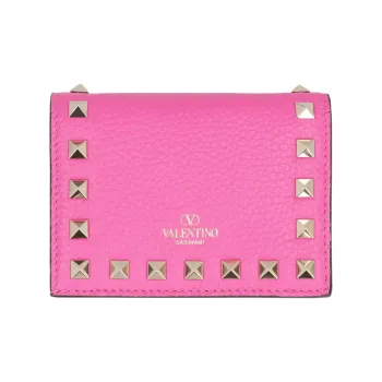 Valentino ROCKSTUD Calfskin Wallet Small Size Women's Pink