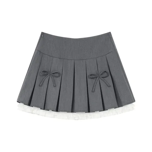 ELF SACK Casual Short Skirts Women's Preppy Gray
