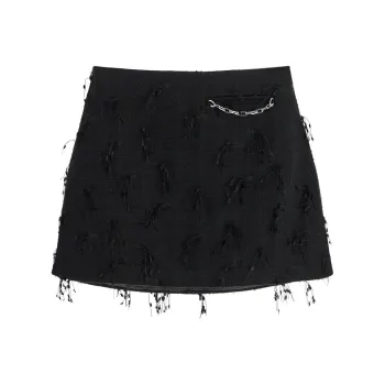 GANNI Chain Link Fringed Tweed Mini Skirt