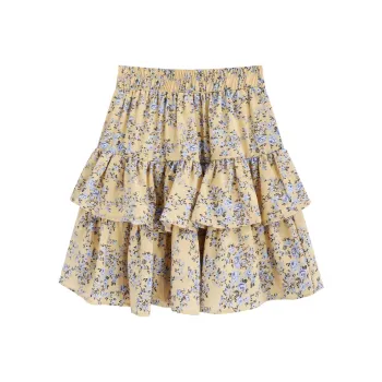 SNZX Casual Short Skirts Women's Yellow Flower
