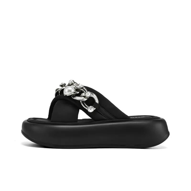 DAPHNE Leather Patchwork Quiet Slide Slippers Women's-0