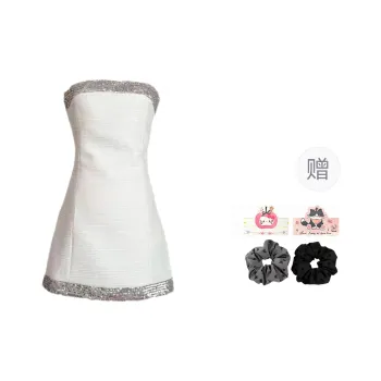 YAUH Sleeveless Dresses Women's White Strapless Top Chanel Inspired Dress