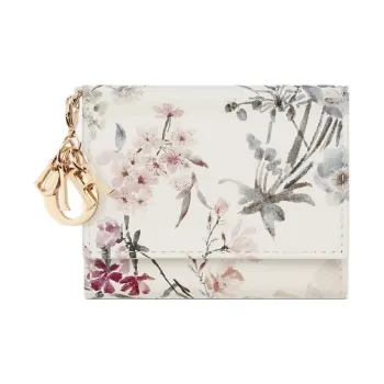 DIOR Lady Dior Lambskin Wallet Women's White & Gray
