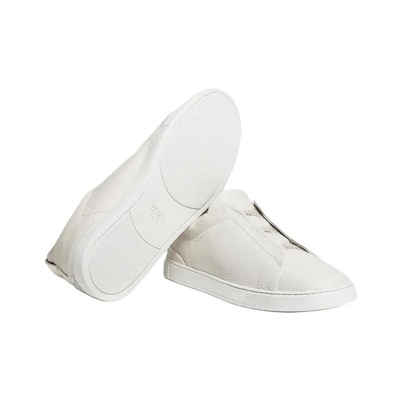 Zegna Triple Stitch Low Top Skateboard Shoes Men's Beige-4