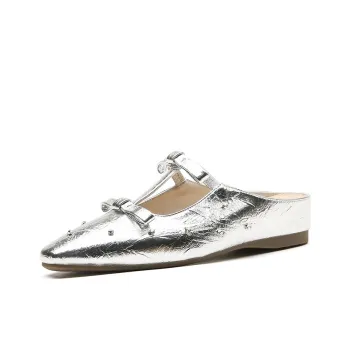 GOSO Rubber Sole Rhinestone Abrasion Resistant Closed Toe Slippers Women's Silver