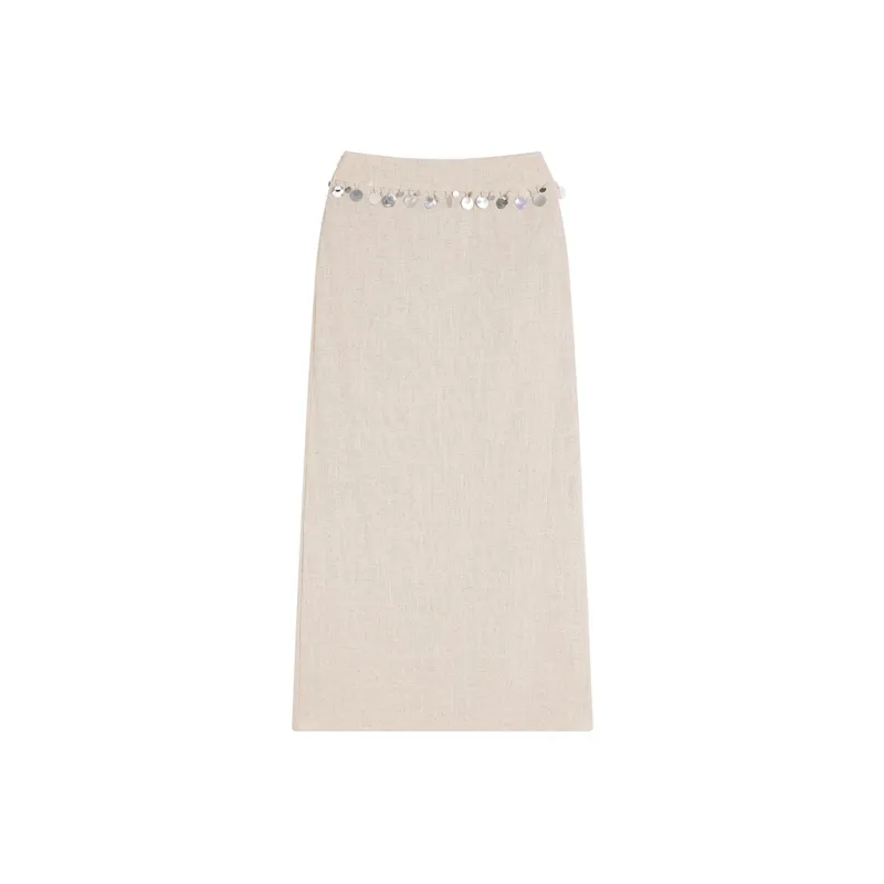 Ouyang Casual Long Skirt Women's Linen Hemp Beige-0