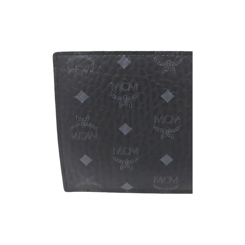 MCM Artificial Leather Bifold Wallet Unisex Black-4