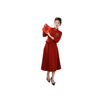 Red Colored Clothes Cheongsam Women's Burgundy