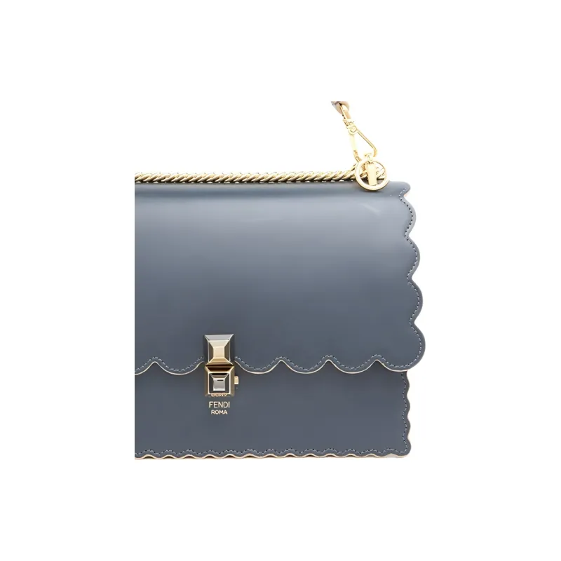 FENDI Kan I Leather Shoulder Bag, Crossbody Bag, Handbag Women's Blue-3
