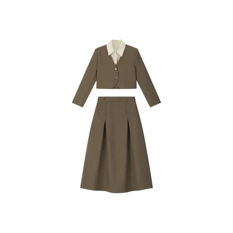 VIMLY Skirt Set Women's Tea Brown-0