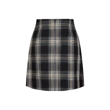 JZ. ANNAKRO Casual Short Skirts Women's Black Plaid