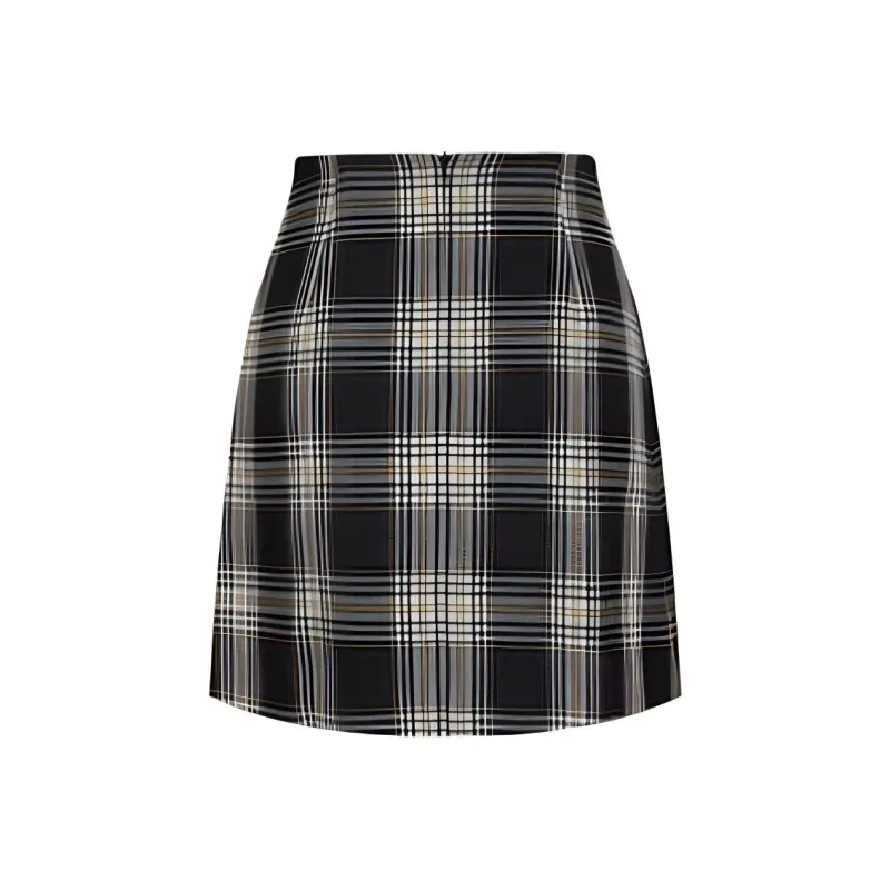 JZ. ANNAKRO Casual Short Skirts Women's Black Plaid-0