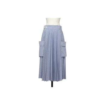 Sacai SS24 Casual Long Skirt Women's Blue Stripes