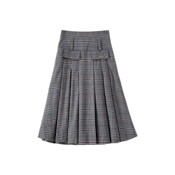 BANANA CICI Casual Short Skirts Women's Gray Plaid