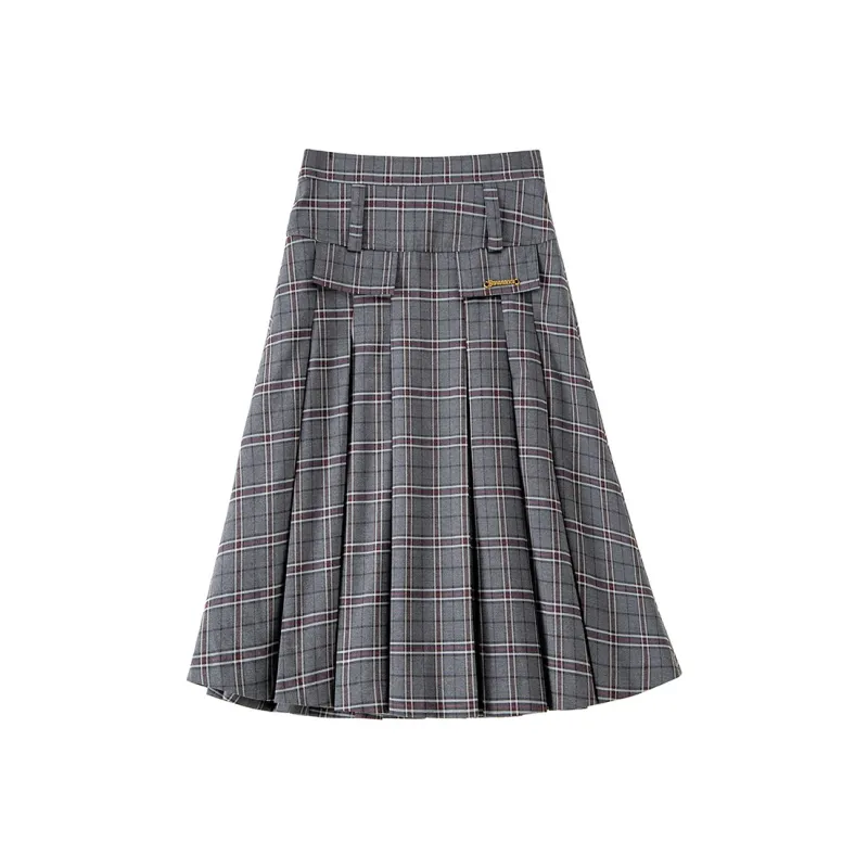 BANANA CICI Casual Short Skirts Women's Gray Plaid-0