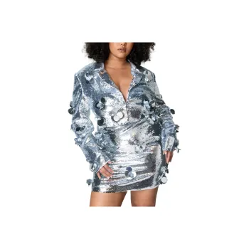 NASTY GAL Plus Floral Embellished Sequin Skirt Casual Short Skirts Women's Silver