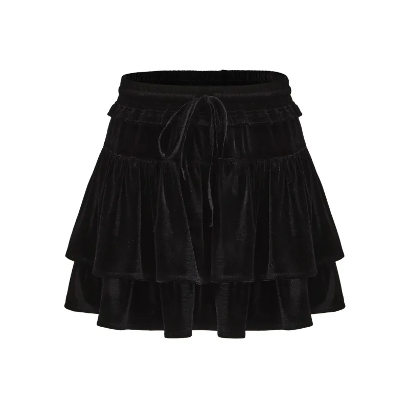CHIWAWAMEME Casual Short Skirts Women's Velour Black-0