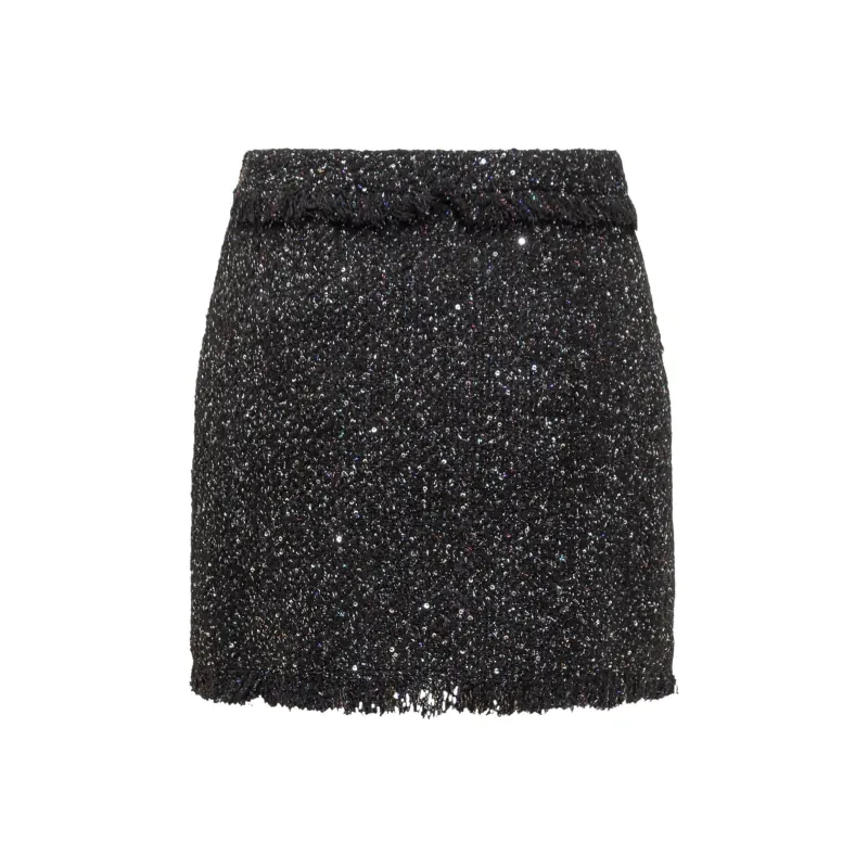 MSGM High Waist Frayed Trim Boucle Mini Skirt-0
