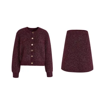 KUOSE Two Piece Skirt Sets Women's Maroon