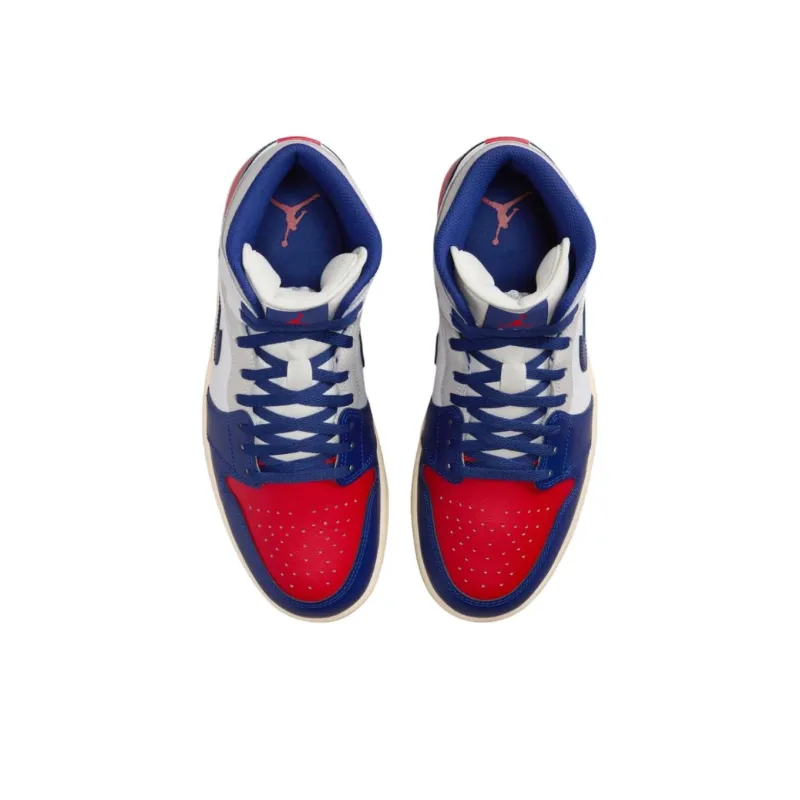 Jordan Air Jordan 1 Anti Slip Wear Resistant Mid Top Vintage Basketball Shoes Unisex Blue White-3