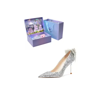 ROBINHOOD Castle Exclusive 3D Box Slim Heel High Heels Women's Silver